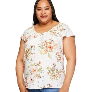 Iyla Plus Floral Eyelet Cap Sleeve Top Plus Size 4X